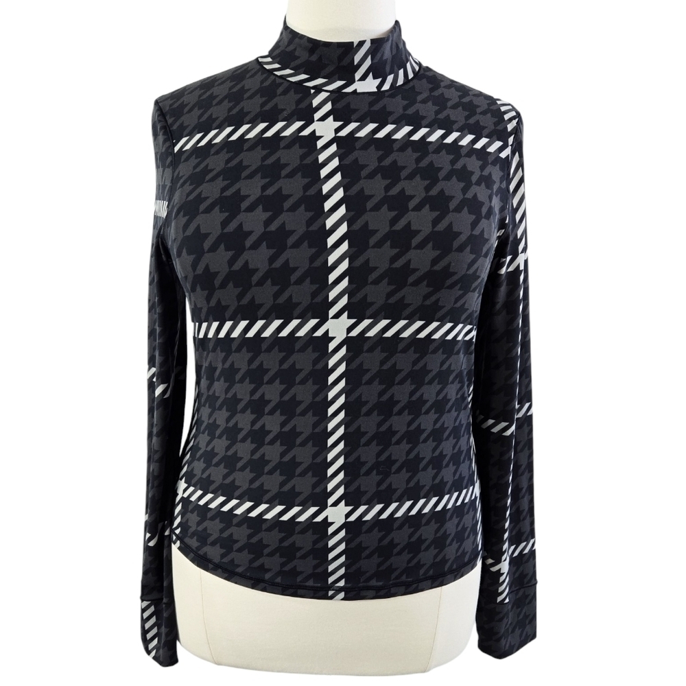 Offline by Aerie NWT Black Gray Houndstooth Long Sleeve Mock Neck Stretchy Top